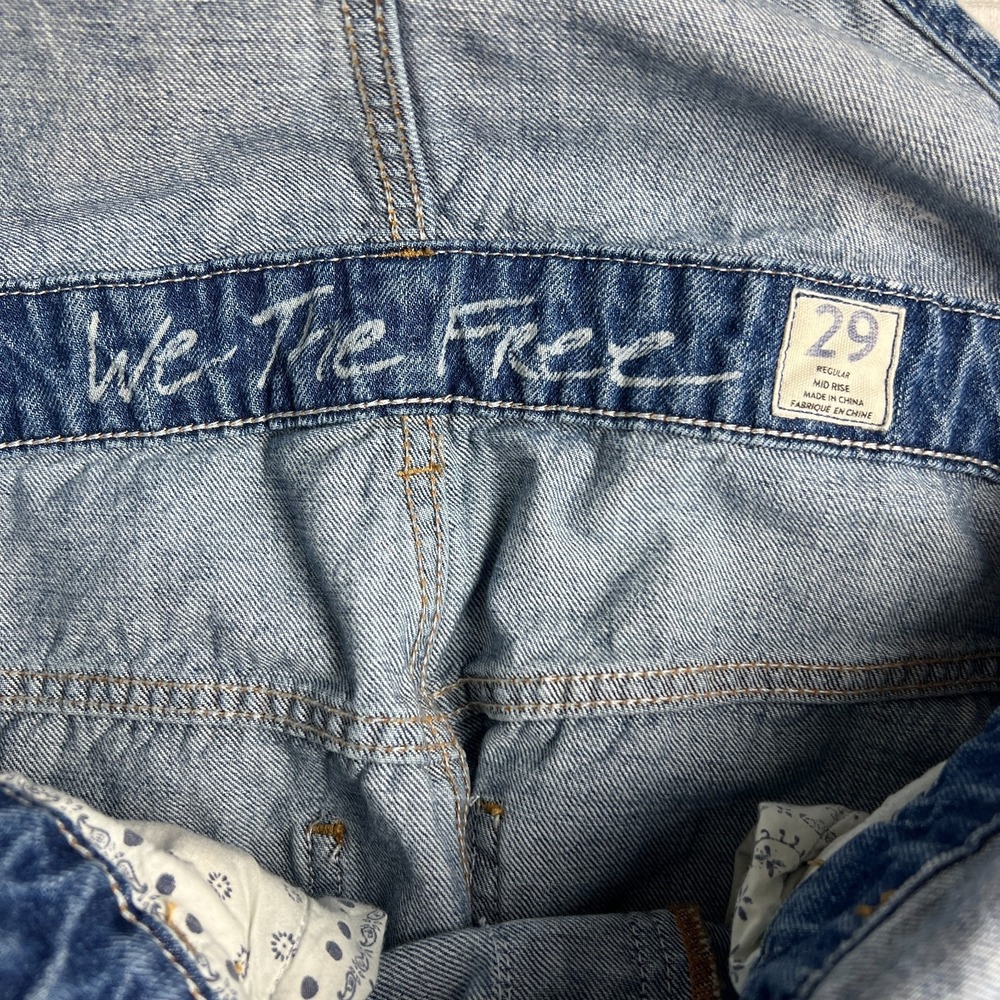 We The Free People Overalls Womens 29 Blue Flare Leg Mid Rise Denim Classic Bibs - Picture 12 of 14